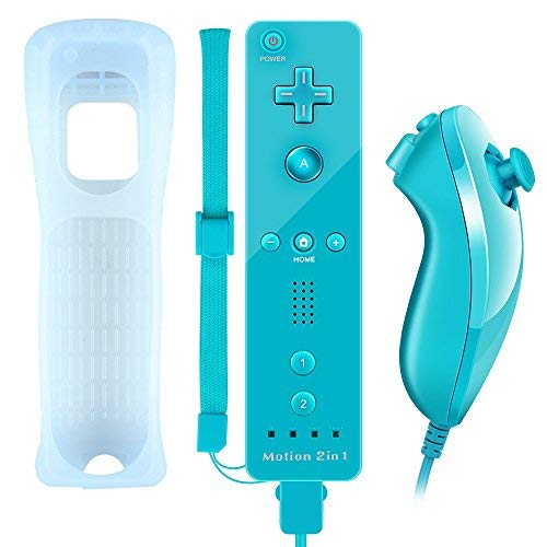 Lavuky WR02 Wii Remote Plus and Nunchuck Controller with Silicone Case and Wrist Strap -Light Blue(3rd-Party Product)