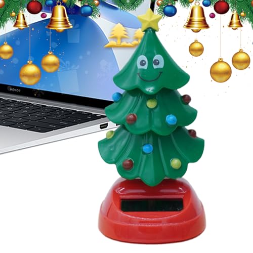 Generico Figure da cruscotto solare - Albero di Natale con testa mobile, novità giocattolo solare per scrivania, auto e soggiorno, decorazione natalizia unica, figura festosa per giocare