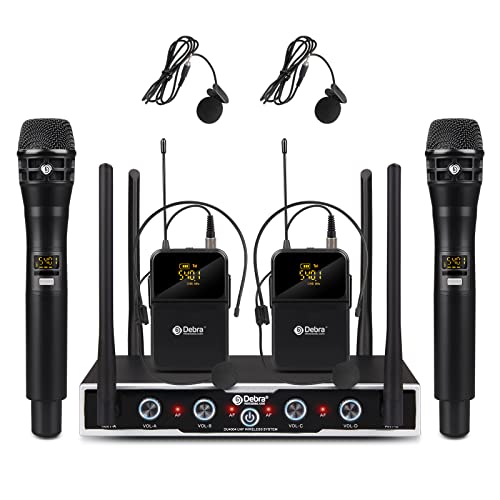 D Debra Audio Wireless Microphone System Pro Du4004 Uhf 4 * 16 Adjustable Channel Wireless Handheld Lavalier Headset Mics, Ideal For Meeting Church Speech Party (2 Handheld 2 Bodypack) #TOP15