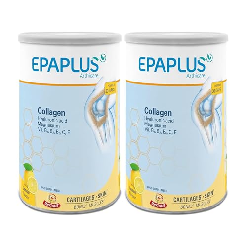 EPAPLUS - Colágeno en polvo - Pack 2 Unidades de 320gr para 60 días Antiox - Sabor Limón - Con Ácido Hialurónico, Magnesio y Vit. B1, B2, B6, C y E - 320 g