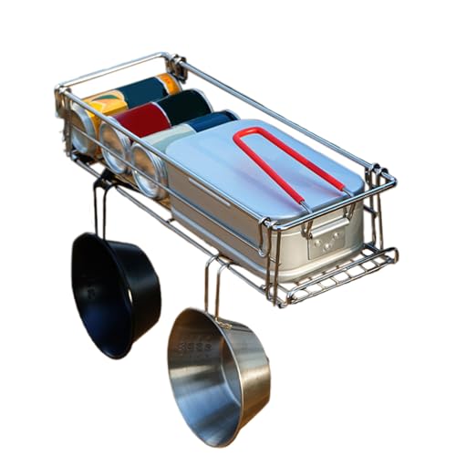 Cesta plegable para camping – Cesta organizadora para mesa de camping al aire libre – Estante portátil de acero inoxidable para actividades al aire libre