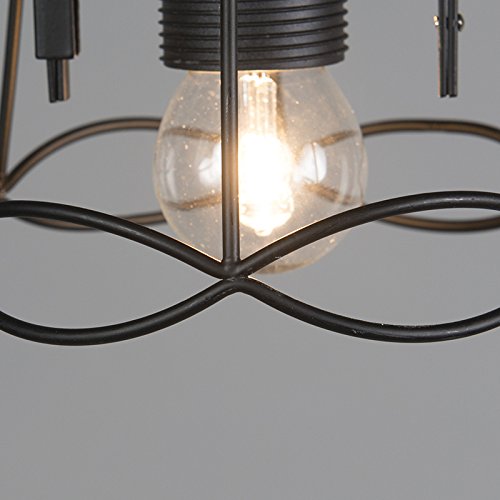 Lampada A Sospensione Retrò Qazqa Granny Frame - 1 Luce, Paralume In Ferro Nero, 25 Cm, E27