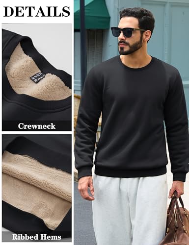 TACVASEN Men's Crewneck Sweatshirt Warm Sherpa Lined Thermal Sweatshirts Heavyweight Long Sleeve Winter Fleece Pullover Shirt4