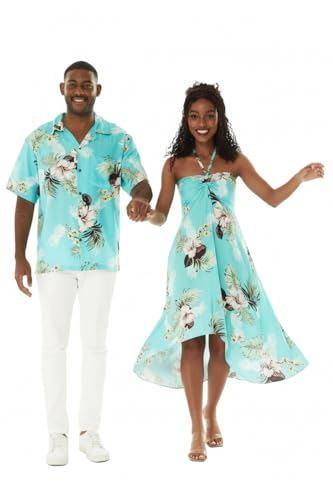 Image of Matchable Couple Hawaiian Shirt or Dress Signature Prints Pineapple | Sold Individually; Matchable Couple Collection; Soft Comfortable Fabric; Signature Tropical Prints; Vacation Ready