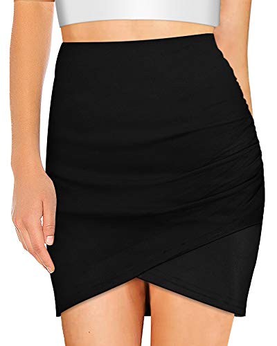 Image of MANGOPOP Women's Asymmetric Basic High Waist A-line Mini Pencil Skirt (A01 Black, US XXL=Level L), Black