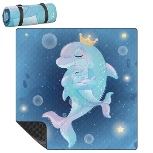 Shimoshe Extra Large Picnic Blankets 79”x 79”, Fantasy Dolphin Waterproof Foldable Picnic Mat with Straps Portable Beach Blanket for Camping Park Grass Beach Indoor