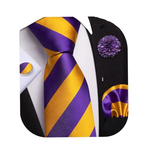 Image of Dubulle Mens Tie and Lapel Pin Paisley Striped Floral Necktie for Men Pocket Square Cufflinks 4PCS Set Wedding Party