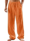 TRFIC Mens Linen Pants Yoga Beach Loose Fit Casual Summer Elastic Waist Drawstring Baggy Trousers with Pockets Orange