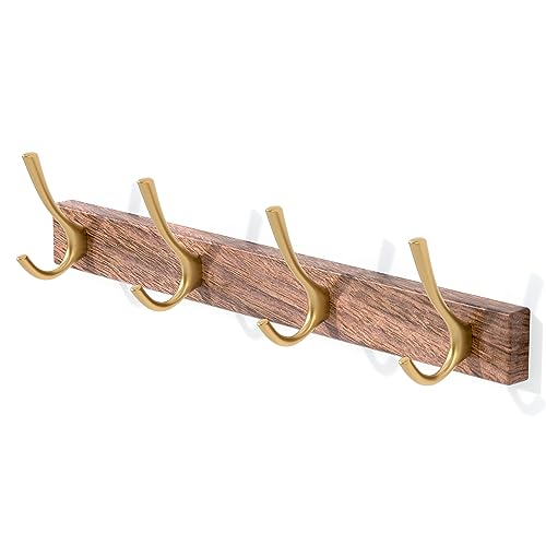 IURRDOP 17 Inch Walnut Wood Wall Mounted Coat Rack with