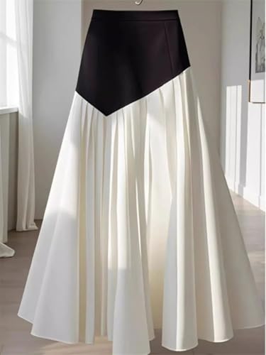 Patchwork Long Skirt Women Contrast Color High Waist A-Line Draped Slim Casual Skirt3