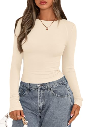 PRETTYGARDEN Long Sleeve Shirts for Women 2025 Fall Going Out Tops Casual Ribbed Knit Slim Fitted Basic Tees Y2K Clothes