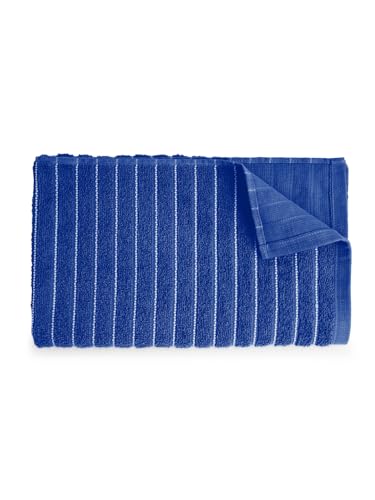 Image of Welspun 2-in-1 100% Cotton 250 GSM Dobby Weave Plain Large Bath Towel|Quick Dry & Highly Absorbent Bath Towel - 75 x 150Cm - Dark Blue