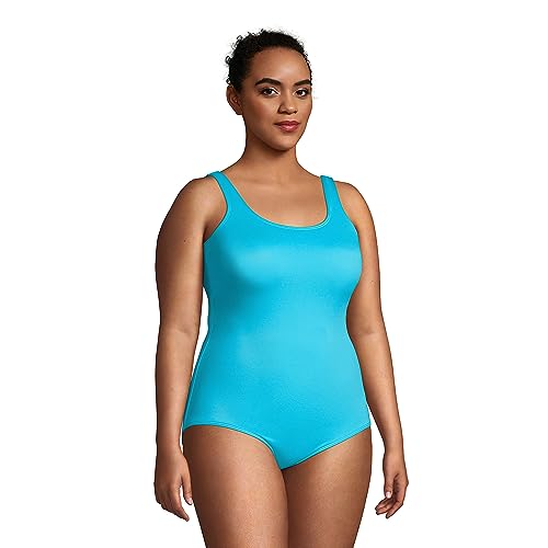 Lands' End Womens Chlorine Resistant Tugless Tank Soft Cup One Piece Swimsuit Turquoise Regular 8 #TOP2