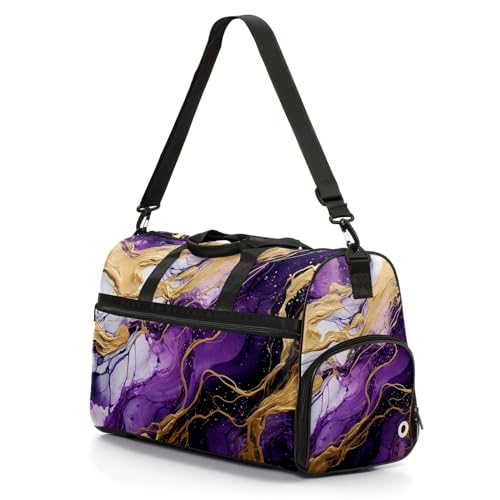 Gym Bag for Women Men, Yoga Bag with Shoe Pocket, Travel Duffel Tote Bag for Plane, Workout, Swimming, Weekend Overnight Bag Carry on Bag Hospital Holdalls, Marble Purple - 22