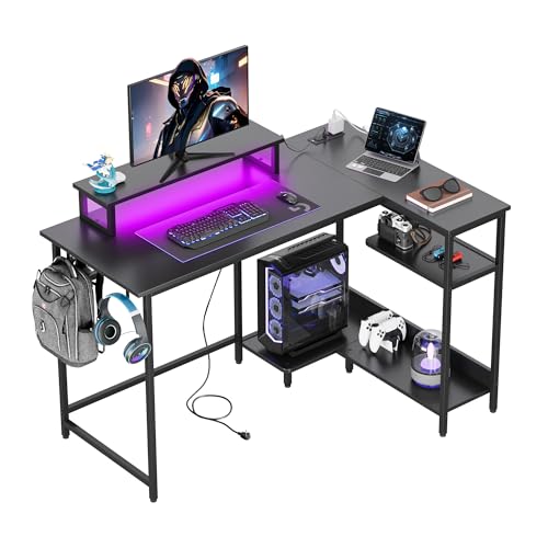 DEVAISE 47 Inch L Shaped Gaming Desk with LED Lights &...