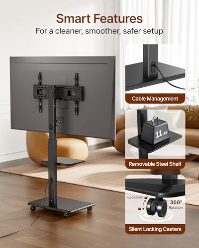 Image of Steel Base Rolling TV Stand with Power Outlet for 32-75 inch TVs,BL