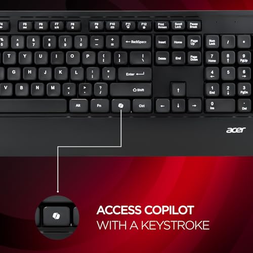 Image of Acer PalmEase Wireless Keyboard & Mouse Combo with Palm Rest | 2.4GHz, 1600 DPI, Co-Pilot Key, Rupee ₹ Symbol | 10m Range, 10M Keystroke Life, Power Saving Mode | Windows & Mac Compatible - Black