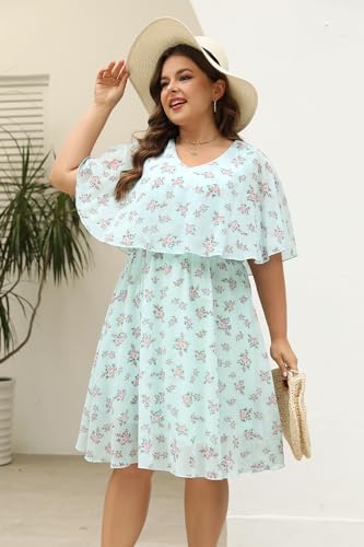 Image of Keluummi Plus Size Wedding Guest Dress for Curvy Women, Boho Floral Empire Waist Midi with Sleeve