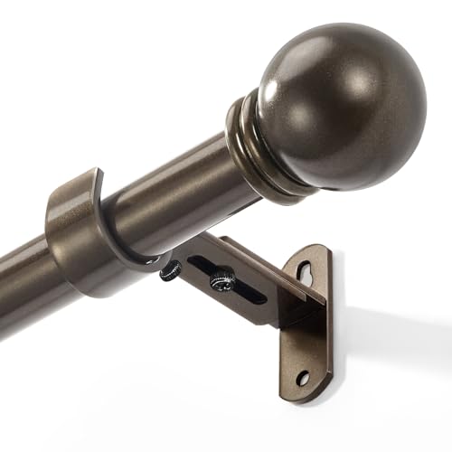 AMZSEVEN Curtain Rods for Windows 16 to 48 Inches, Curtain Rod Max Adjustable Length of 60 IN, 6/8" Diameter Drapery Rods Round Finials, Brown, Pack of 1