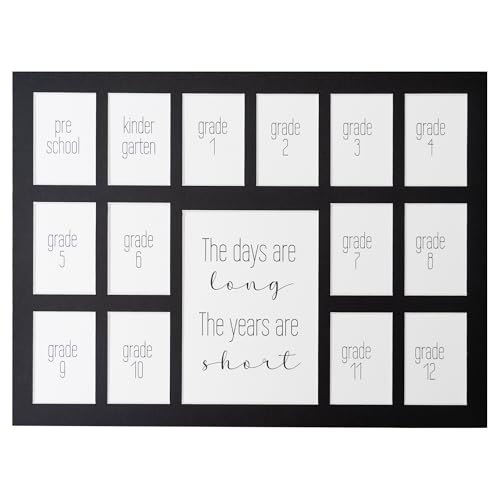 Image of Rustic Red Door Co. 12x16 School Days Picture Mat with Multiple Openings - School Years Photo Collage - No Frame - 1 Pre-School & Kindergarten to 12th Grade (15 Photos, 1PreK - 12th, Black)