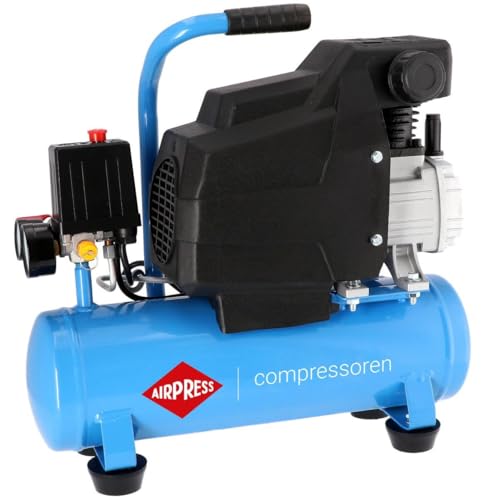 AIRPRESS Compresor de aire H 185-6 8 bar 1.5 CV 82.3 l/min 6 Lts. Compresor de aire pequeño con aceite - Compresor doméstico movil
