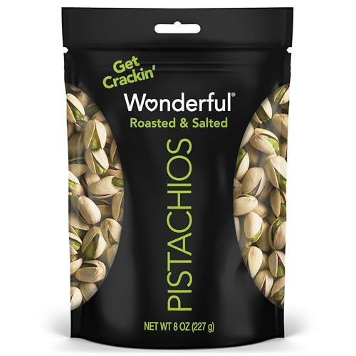 Wonderful Pistachios In Shell, Roasted and Salted Nuts, 8 Ounce Resealable Bag, Healthy Snack, Protein Snack, Pantry Staple
