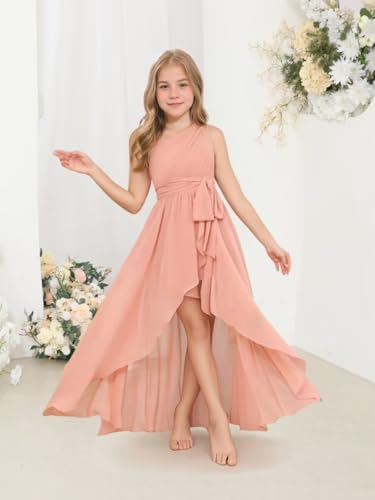 Sleeveless Junior Bridesmaid Dresses for Girls Chiffon Flower Girl Dress One Shoulder for Wedding Party Pageant4
