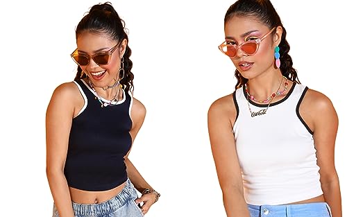 Image of POPWINGS Casual Solid Round-Neck Sleeveless Summer Wear Tank Tops Combo for Women