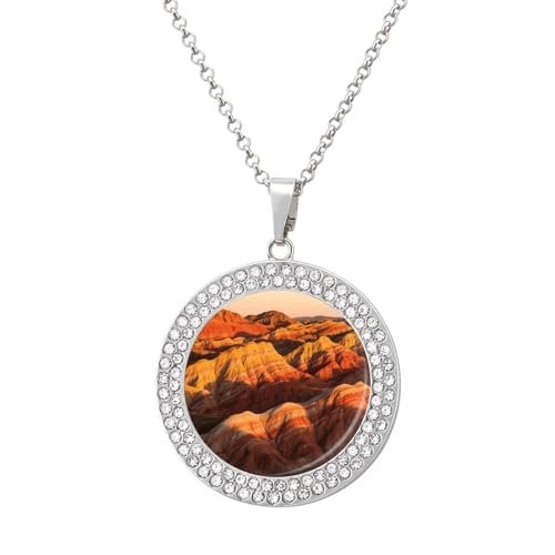 Image of FodPand Women's Danxia Landform Diamond Necklace Round Pendant Necklace 19.7 Inch Adjustable Chain Memorial Necklaces for Friendship Couple Everyday Wear Jewelry Gift for Girlfriend Wife Mom, One size