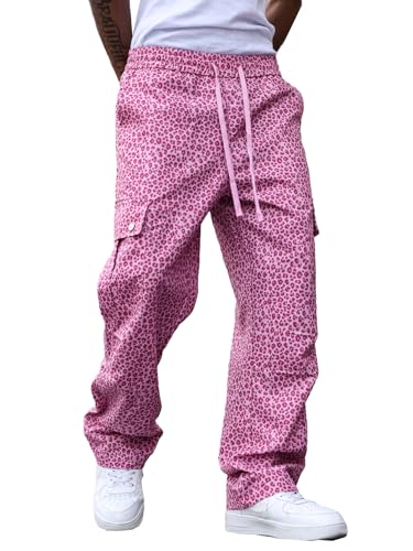 Men's Leopard Print Casual Pants, Pink and White, Casual Pants Party Prom PantsTrendy Personalized Pants