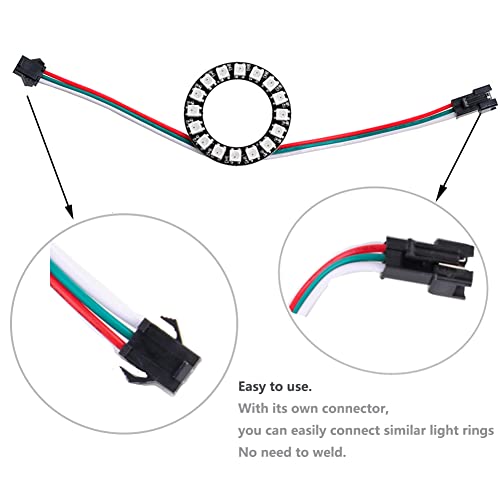 Image of 2PCS 16-LED WS2812B 5050 RGB Individually Addressable Pixel Light Ring, Full Color Programmable LED Module DC5V with Integrated Driver for Arduino Raspberry Pi Pico DIY Projects