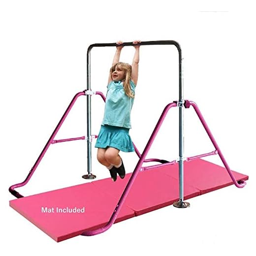 Kids Jungle Children Monkey Bar Gymnastics Athletic Expandable Kip Balance Bars Junior Training Play Gym Pink with 2' x 6' Gymnastic Mat