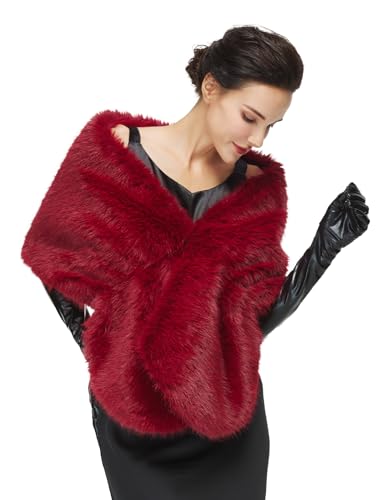Women 1920s Faux Fur Shawl Wrap Stole Shrug Winter Bridal Wedding Scarf Party Cover Up for Evening Dresses2