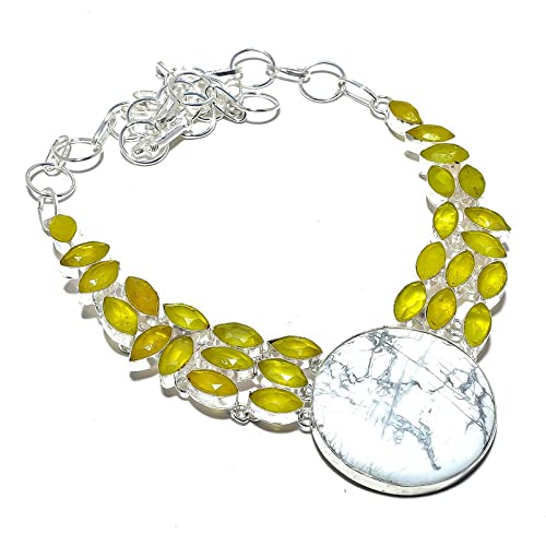 Collier agate dendritique grise chalcédoine jaune argent 18 pouces