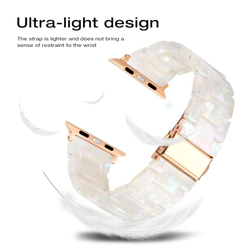 Image of Bestig Resin Band Compatible with Apple Watch Bands for Women 40mm 38mm 41mm 42mm(Series 11 10), Lightweight Waterproof Strap for iWatch Series 10 9 8 7 6 5 4 3 2 1 SE Men,Colorful IvoryWhite /RoseGold