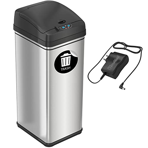 iTouchless 13 Gallon Automatic Sensor Kitchen Trash Can with AC Adapter, Deodorizer, and "Trash