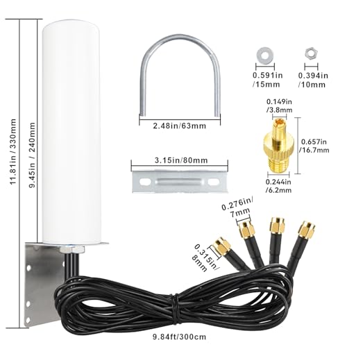 Boobrie 4x4 MIMO 5G 4G LTE Antenna 600-6000MHz Omnidirectional Antenna with SMA TS9 Connector 9.84ft RG58 Cable for T-Mobile Home Internet Verizon AT&T Modem Routers Gateways Hotspot Cellular