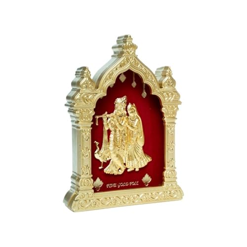 Image of EKA Temple Series Radha Krishna with Peacock Tabletop |Gold Foil Showpiece |Spiritual for Home Temple, Pooja Room & Office Decor |Ideal for Wedding & Housewarming Gift (9cm x 4cm x 11cm)