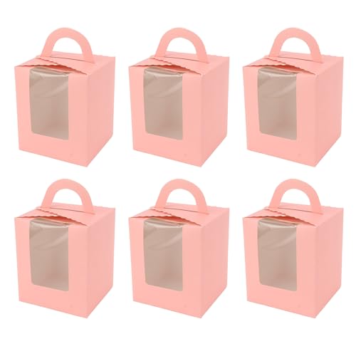 Gsycle 50PCS Cupcake Box - Portable Individual Cupcake Carriers with Clear Window for Bakery Wrapping and Party Favour Packaging in Pink