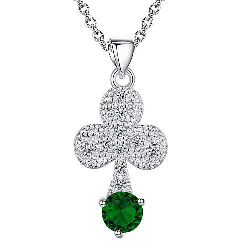 Collier trèfle en argent et zircone verte pour femme