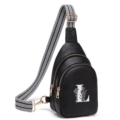 Crossbody Bags for Women Initial Sling Bag Cross Body Fanny Packs Personalized Gifts for Mom Women Wife Black L