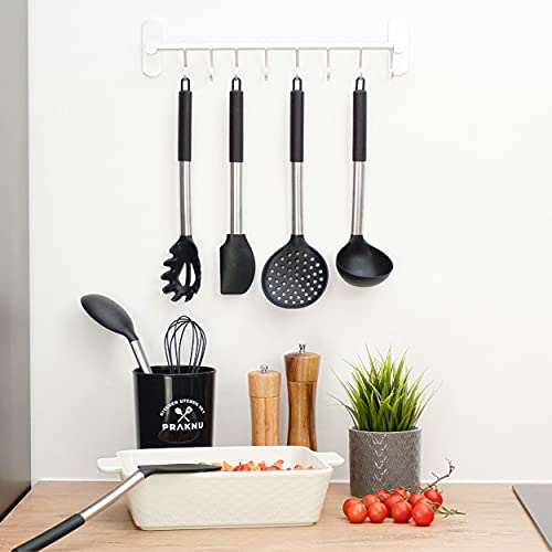 Set de 8 Utensilios de Cocina de Silicona Resistente al Calor - Acero Inoxidable - Con Soporte - Con Agujeros para Colgar