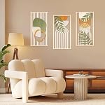 YIYA Green Framed Boho Wall Art Set of 3, Minimalist Framed Wall Art Abstract Botanical Boho Room Decor for Rustic Vintage Farmhouse Home Kitchen Wall Decor