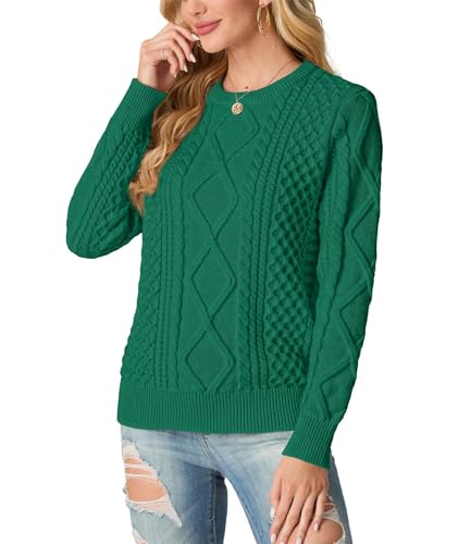 Image of GRECERELLE 2026 Womens Fall Winter Long Sleeve Casual Pullover Sweater Tops | Crewneck, Cable Knit, Chunky, Vintage Style, Anti-static(XS-2XL)