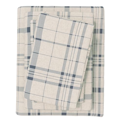 Image of Great Bay Home Flannel Sheets Full Size - 100% Turkish Cotton, Double-Brushed, Plaid and Stripe Bed Sheet Set - Ultra-Soft, Cozy, 4-Piece Bedding Set (Cool Plaid)