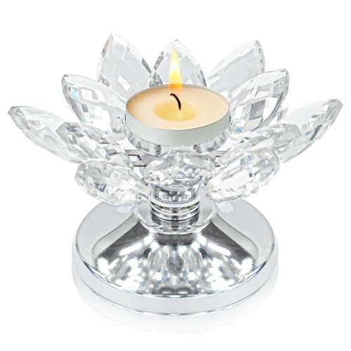 Silver Crystal Flower Tea Light Holder