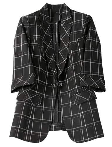 Blazer à carreaux femme veste bouton cranté contre la fraîcheur