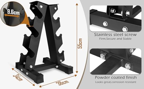 FK Sports 3 Tier Dumbbell Rack 120kg Capacity Tree Hex Design Vertical Weight Storage Stand for Home Gym Fitness | Durable Steel Construction Black Ideal for Home Dumbbells Storage - Image 2