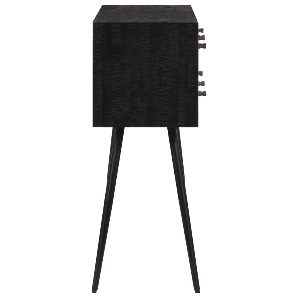Tavolo consolle con cassetti in legno massiccio di teak riciclato e struttura in ferro nero, 116 x 30 x 76 cm, versatile tavolino da corridoio e soggiorno, con spazio per decorazione e