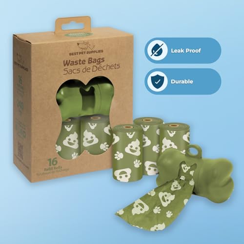 Image of Best Pet Supplies Dog Poop Bags for Waste Refuse Cleanup, Doggy Roll Replacements for Outdoor Puppy Walking and Travel, Leak Proof and Tear Resistant, Thick Plastic - Green with Poop Emoji, 240 Bags